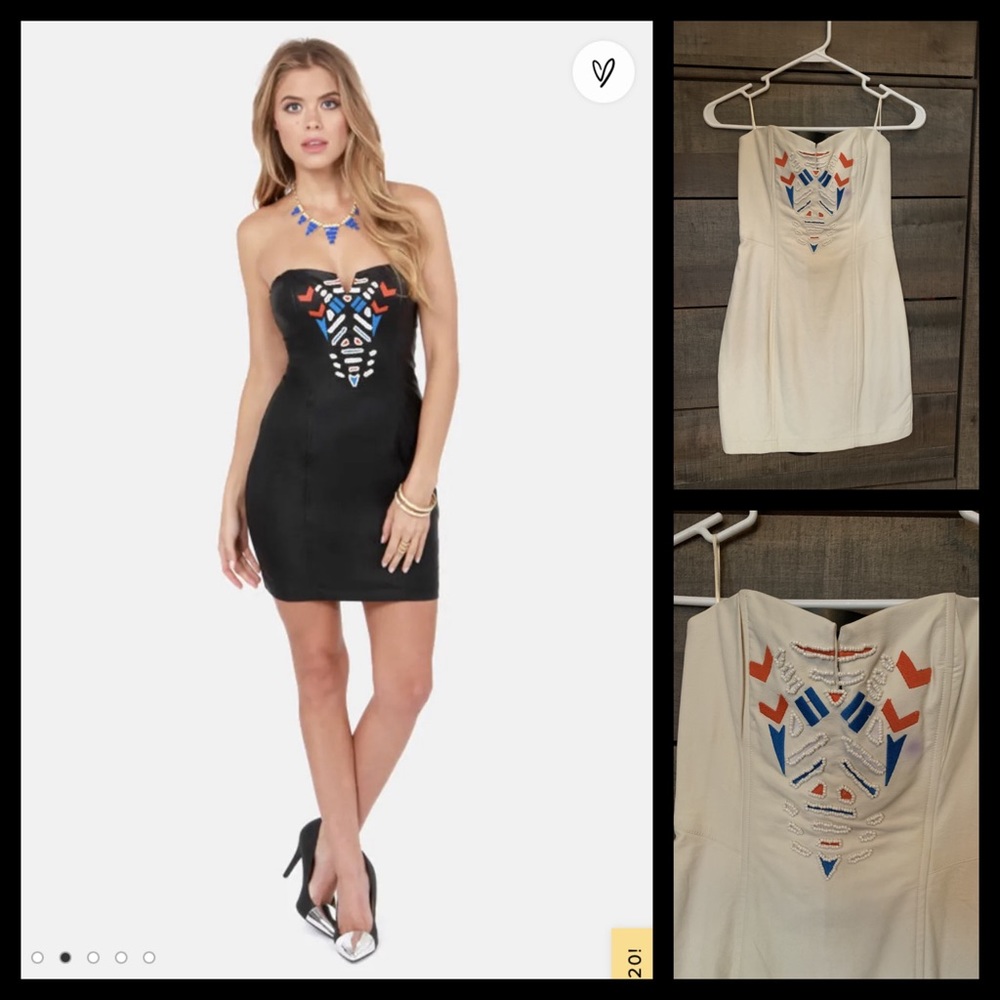 Lulu’s vegan leather beaded strapless dress sz Small Coachella off white Y2K